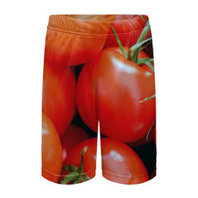 Детские спортивные шорты 3D с принтом Томаты в Тюмени,  100% полиэстер
 | пояс оформлен широкой мягкой резинкой, ткань тянется
 | дача | еда | зелень | красный | овощи | огород | помидоры | томаты