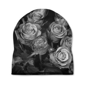 Шапка 3D с принтом Черно-белые розы в Тюмени, 100% полиэстер | универсальный размер, печать по всей поверхности изделия | букет | цветы