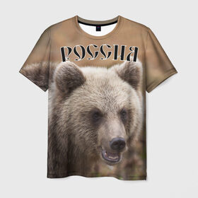 Мужская футболка 3D с принтом Медведь Россия в Тюмени, 100% полиэфир | прямой крой, круглый вырез горловины, длина до линии бедер | Тематика изображения на принте: животные | медведь | мишка | россия