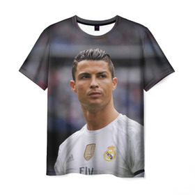 Мужская футболка 3D с принтом Cristiano Ronaldo в Тюмени, 100% полиэфир | прямой крой, круглый вырез горловины, длина до линии бедер | криштиану роналду | реал мадрид