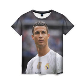 Женская футболка 3D с принтом Cristiano Ronaldo в Тюмени, 100% полиэфир ( синтетическое хлопкоподобное полотно) | прямой крой, круглый вырез горловины, длина до линии бедер | криштиану роналду | реал мадрид