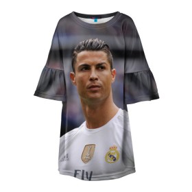 Детское платье 3D с принтом Cristiano Ronaldo в Тюмени, 100% полиэстер | прямой силуэт, чуть расширенный к низу. Круглая горловина, на рукавах — воланы | Тематика изображения на принте: криштиану роналду | реал мадрид