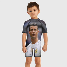 Детский купальный костюм 3D с принтом Cristiano Ronaldo в Тюмени, Полиэстер 85%, Спандекс 15% | застежка на молнии на спине | криштиану роналду | реал мадрид