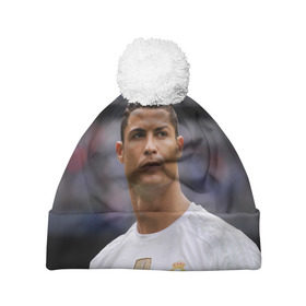 Шапка 3D c помпоном с принтом Cristiano Ronaldo в Тюмени, 100% полиэстер | универсальный размер, печать по всей поверхности изделия | Тематика изображения на принте: криштиану роналду | реал мадрид