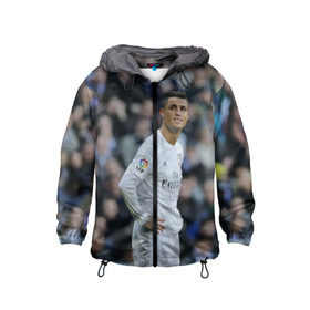 Детская ветровка 3D с принтом Cristiano Ronaldo в Тюмени, 100% полиэстер | подол и капюшон оформлены резинкой с фиксаторами, по бокам два кармана без застежек, один потайной карман на груди | криштиану роналду | реал мадрид