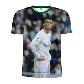 Мужская футболка 3D спортивная с принтом Cristiano Ronaldo в Тюмени, 100% полиэстер с улучшенными характеристиками | приталенный силуэт, круглая горловина, широкие плечи, сужается к линии бедра | Тематика изображения на принте: криштиану роналду | реал мадрид