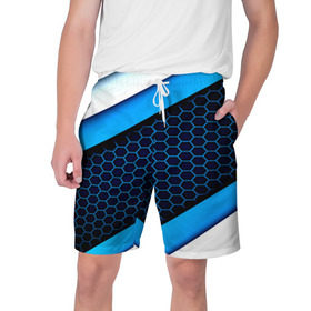 Мужские шорты 3D с принтом CS GO в Тюмени,  полиэстер 100% | прямой крой, два кармана без застежек по бокам. Мягкая трикотажная резинка на поясе, внутри которой широкие завязки. Длина чуть выше колен | геометрия | синий