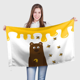 Флаг 3D с принтом Медведь в мёде в Тюмени, 100% полиэстер | плотность ткани — 95 г/м2, размер — 67 х 109 см. Принт наносится с одной стороны | мёд | медведь | миша | пчелы