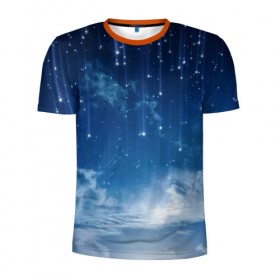 Мужская футболка 3D спортивная с принтом Ночное небо и звёзда в Тюмени, 100% полиэстер с улучшенными характеристиками | приталенный силуэт, круглая горловина, широкие плечи, сужается к линии бедра | Тематика изображения на принте: звёзды | небо | ночной | облака | синий