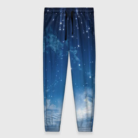 Женские брюки 3D с принтом Ночное небо и звёзда в Тюмени, полиэстер 100% | прямой крой, два кармана без застежек по бокам, с мягкой трикотажной резинкой на поясе и по низу штанин. В поясе для дополнительного комфорта — широкие завязки | звёзды | небо | ночной | облака | синий