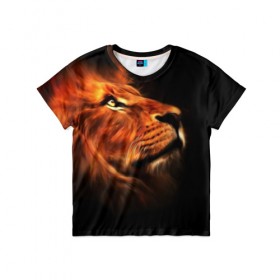 Детская футболка 3D с принтом Lion в Тюмени, 100% гипоаллергенный полиэфир | прямой крой, круглый вырез горловины, длина до линии бедер, чуть спущенное плечо, ткань немного тянется | lion | голова животного | кот | кошка | лев