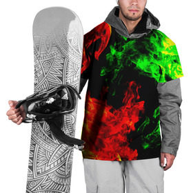 Накидка на куртку 3D с принтом Огненная битва в Тюмени, 100% полиэстер |  | Тематика изображения на принте: дым | зеленый | красный | огонь