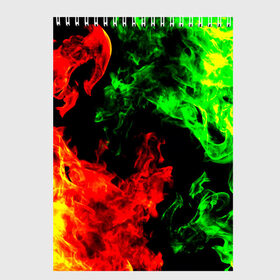 Скетчбук с принтом Огненная битва в Тюмени, 100% бумага
 | 48 листов, плотность листов — 100 г/м2, плотность картонной обложки — 250 г/м2. Листы скреплены сверху удобной пружинной спиралью | дым | зеленый | красный | огонь