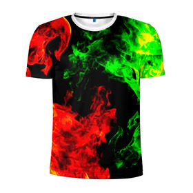 Мужская футболка 3D спортивная с принтом Огненная битва в Тюмени, 100% полиэстер с улучшенными характеристиками | приталенный силуэт, круглая горловина, широкие плечи, сужается к линии бедра | дым | зеленый | красный | огонь