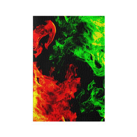 Обложка для паспорта матовая кожа с принтом Огненная битва в Тюмени, натуральная матовая кожа | размер 19,3 х 13,7 см; прозрачные пластиковые крепления | Тематика изображения на принте: дым | зеленый | красный | огонь