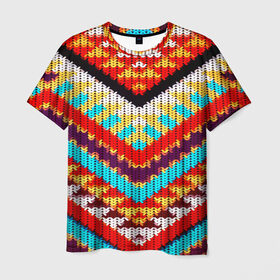 Мужская футболка 3D с принтом Вышивка шерстью в Тюмени, 100% полиэфир | прямой крой, круглый вырез горловины, длина до линии бедер | вязаный | геометрия | орнамент | свитер