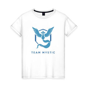 Женская футболка хлопок с принтом Team mystic в Тюмени, 100% хлопок | прямой крой, круглый вырез горловины, длина до линии бедер, слегка спущенное плечо | 