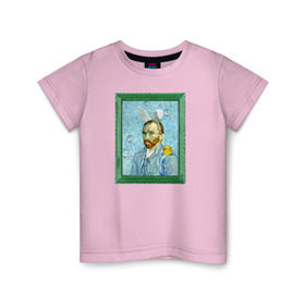 Детская футболка хлопок с принтом Детство Ван Гога в Тюмени, 100% хлопок | круглый вырез горловины, полуприлегающий силуэт, длина до линии бедер | автопортрет | ван гог | детство | зайчик | зелёный | личность | портрет | рама | рамка | синий | уточка | ушки