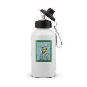 Бутылка спортивная с принтом Детство Ван Гога в Тюмени, металл | емкость — 500 мл, в комплекте две пластиковые крышки и карабин для крепления | автопортрет | ван гог | детство | зайчик | зелёный | личность | портрет | рама | рамка | синий | уточка | ушки