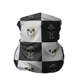 Бандана-труба 3D с принтом Skullchess в Тюмени, 100% полиэстер, ткань с особыми свойствами — Activecool | плотность 150‒180 г/м2; хорошо тянется, но сохраняет форму | хелоуин | череп | черное и белое | шахматы