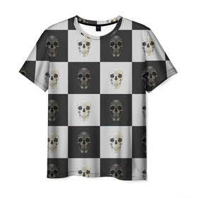 Мужская футболка 3D с принтом Skullchess в Тюмени, 100% полиэфир | прямой крой, круглый вырез горловины, длина до линии бедер | хелоуин | череп | черное и белое | шахматы