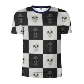 Мужская футболка 3D спортивная с принтом Skullchess в Тюмени, 100% полиэстер с улучшенными характеристиками | приталенный силуэт, круглая горловина, широкие плечи, сужается к линии бедра | хелоуин | череп | черное и белое | шахматы
