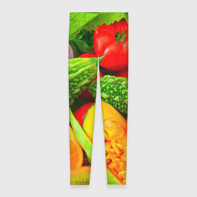 Леггинсы 3D с принтом Овощи в Тюмени, 80% полиэстер, 20% эластан | Эластичный пояс, зауженные к низу, низкая посадка | апельсин | диета | киви | лук | овощ | огурец | помидор