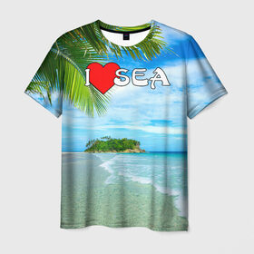 Мужская футболка 3D с принтом Я люблю море в Тюмени, 100% полиэфир | прямой крой, круглый вырез горловины, длина до линии бедер | 