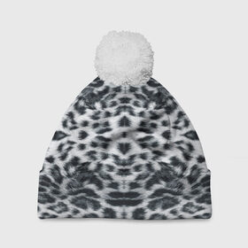 Шапка 3D c помпоном с принтом Снежный Барс в Тюмени, 100% полиэстер | универсальный размер, печать по всей поверхности изделия | Тематика изображения на принте: пятна