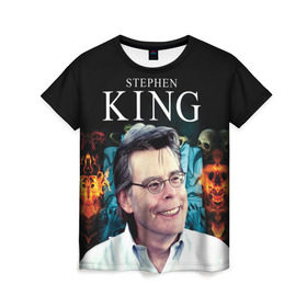 Женская футболка 3D с принтом Стивен Кинг - Король ужасов в Тюмени, 100% полиэфир ( синтетическое хлопкоподобное полотно) | прямой крой, круглый вырез горловины, длина до линии бедер | король ужасов | писатель | триллер | ужасы