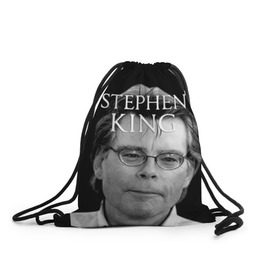 Рюкзак-мешок 3D с принтом Стивен Кинг - Король ужасов в Тюмени, 100% полиэстер | плотность ткани — 200 г/м2, размер — 35 х 45 см; лямки — толстые шнурки, застежка на шнуровке, без карманов и подкладки | Тематика изображения на принте: король ужасов | писатель | триллер | ужасы