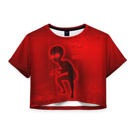 Женская футболка 3D укороченная с принтом They belive in you в Тюмени, 100% полиэстер | круглая горловина, длина футболки до линии талии, рукава с отворотами | инопланетяне | инопланетянин | красный | марс | марсианин | нло