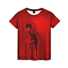 Женская футболка 3D с принтом They belive in you в Тюмени, 100% полиэфир ( синтетическое хлопкоподобное полотно) | прямой крой, круглый вырез горловины, длина до линии бедер | инопланетяне | инопланетянин | красный | марс | марсианин | нло