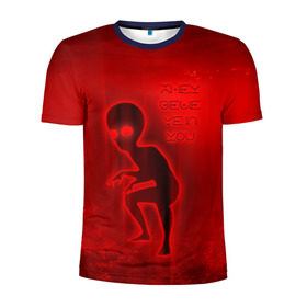 Мужская футболка 3D спортивная с принтом They belive in you в Тюмени, 100% полиэстер с улучшенными характеристиками | приталенный силуэт, круглая горловина, широкие плечи, сужается к линии бедра | инопланетяне | инопланетянин | красный | марс | марсианин | нло