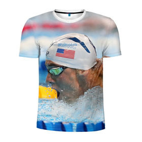Мужская футболка 3D спортивная с принтом Майкл Фелпс в Тюмени, 100% полиэстер с улучшенными характеристиками | приталенный силуэт, круглая горловина, широкие плечи, сужается к линии бедра | swimming | бассейн | олимпиада | плавание | пловец | рио | фелпс