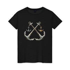 Женская футболка хлопок с принтом Якорь в Тюмени, 100% хлопок | прямой крой, круглый вырез горловины, длина до линии бедер, слегка спущенное плечо | берег | дно | матрос | море | моряк | парус | порт | цепь