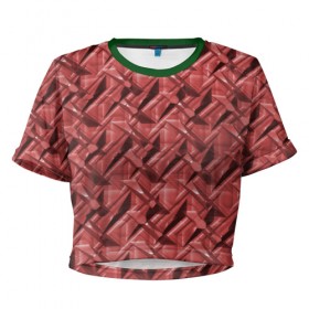 Женская футболка 3D укороченная с принтом Текстура, тиснение в Тюмени, 100% полиэстер | круглая горловина, длина футболки до линии талии, рукава с отворотами | краска | красный | металл | стиль | текстура | фото