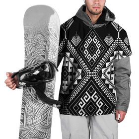 Накидка на куртку 3D с принтом Индейские мотивы в Тюмени, 100% полиэстер |  | Тематика изображения на принте: вышивка | орнамент | свитер | черно белый