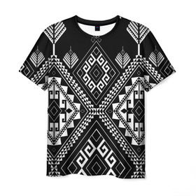 Мужская футболка 3D с принтом Индейские мотивы в Тюмени, 100% полиэфир | прямой крой, круглый вырез горловины, длина до линии бедер | Тематика изображения на принте: вышивка | орнамент | свитер | черно белый