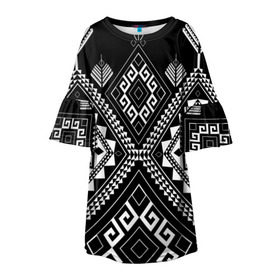 Детское платье 3D с принтом Индейские мотивы в Тюмени, 100% полиэстер | прямой силуэт, чуть расширенный к низу. Круглая горловина, на рукавах — воланы | вышивка | орнамент | свитер | черно белый