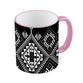 Кружка 3D с принтом Индейские мотивы в Тюмени, керамика | ёмкость 330 мл | вышивка | орнамент | свитер | черно белый