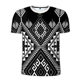 Мужская футболка 3D спортивная с принтом Индейские мотивы в Тюмени, 100% полиэстер с улучшенными характеристиками | приталенный силуэт, круглая горловина, широкие плечи, сужается к линии бедра | вышивка | орнамент | свитер | черно белый