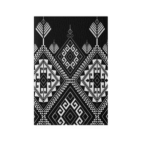 Обложка для паспорта матовая кожа с принтом Индейские мотивы в Тюмени, натуральная матовая кожа | размер 19,3 х 13,7 см; прозрачные пластиковые крепления | вышивка | орнамент | свитер | черно белый