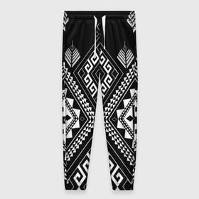 Женские брюки 3D с принтом Индейские мотивы в Тюмени, полиэстер 100% | прямой крой, два кармана без застежек по бокам, с мягкой трикотажной резинкой на поясе и по низу штанин. В поясе для дополнительного комфорта — широкие завязки | вышивка | орнамент | свитер | черно белый