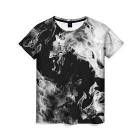 Женская футболка 3D с принтом Дым в Тюмени, 100% полиэфир ( синтетическое хлопкоподобное полотно) | прямой крой, круглый вырез горловины, длина до линии бедер | огонь | черно белый