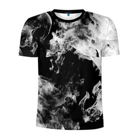 Мужская футболка 3D спортивная с принтом Дым в Тюмени, 100% полиэстер с улучшенными характеристиками | приталенный силуэт, круглая горловина, широкие плечи, сужается к линии бедра | огонь | черно белый