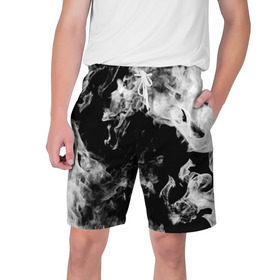 Мужские шорты 3D с принтом Дым в Тюмени,  полиэстер 100% | прямой крой, два кармана без застежек по бокам. Мягкая трикотажная резинка на поясе, внутри которой широкие завязки. Длина чуть выше колен | огонь | черно белый