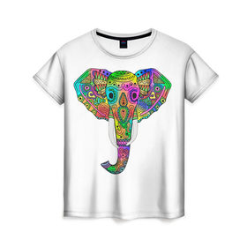 Женская футболка 3D с принтом Радужный слон в Тюмени, 100% полиэфир ( синтетическое хлопкоподобное полотно) | прямой крой, круглый вырез горловины, длина до линии бедер | 