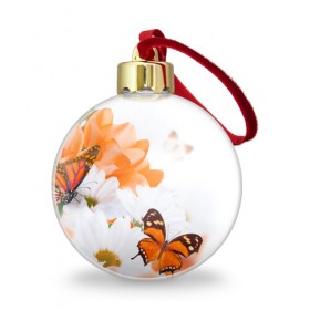 Ёлочный шар с принтом Оранж в Тюмени, Пластик | Диаметр: 77 мм | бабочки | лепестки | оранжевый | цветочки | цветы
