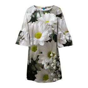 Детское платье 3D с принтом Белоснежное цветение в Тюмени, 100% полиэстер | прямой силуэт, чуть расширенный к низу. Круглая горловина, на рукавах — воланы | ландыши | лепестки | прикольные картинки | ромашки | цветочки | цветы
